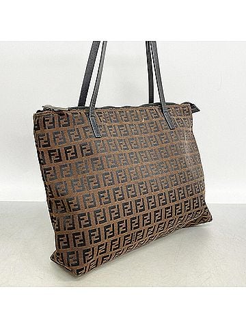 Fendi Fendi Zucchino Tote Bag, Nylon Canvas, Brown/Black, Women's, P3478992 (view 2)