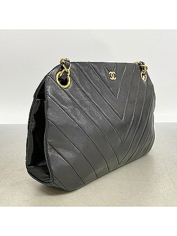 Chanel Chanel Shoulder Bag, V-Stitch Chain Shoulder, Lambskin, Black, Women's, P3443079 (view 2)