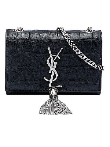 Saint Laurent Small Croc Embossed Leather Monogram Kate Tassel Crossbody (view 1)