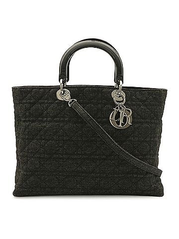 Christian Dior Christian Dior Lady Cannage Tote Bag Shoulder Denim Black (view 1)