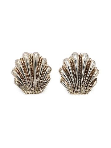 Tiffany & Co. TIFFANY&amp;Co. Tiffany Shell Motif Stud Earrings, Combination of SV925 and Ag925 Silver 18K Yellow Gold (view 1)
