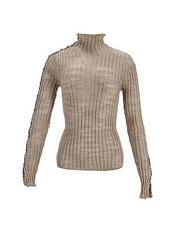 Acne Acne Studios Ribbed-Knit Turtleneck Sweater in Beige Linen (view 1)