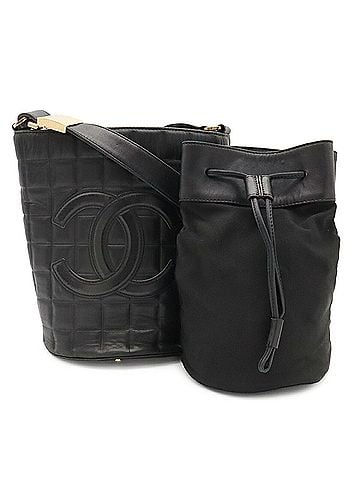 Chanel CHANEL Chanel Chocolate Bar Coco Mark Shoulder Bag Bucket Leather Black (view 1)