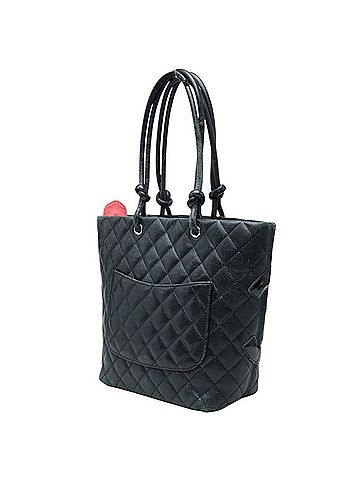 Chanel Chanel Cambon Line Coco Mark Tote Bag Handbag Black Leather Enamel Women's CHANEL (view 2)