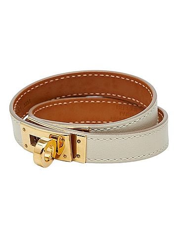 Hermès Hermes Kelly Double Tour Bracelet, Size: T3, Ivory/White Leather, Plated, Women's. (view 1)