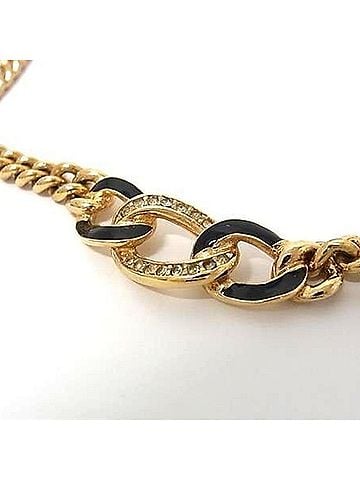 Christian Dior Christian Dior necklace, gold and black metal, rhinestones, enamel, for women. (view 2)
