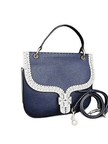 Tory Burch TORY BURCH Shoulder Bag/Handbag, Navy/Ivory Leather, Two-Tone, Perforated Design, Women's (view 1)
