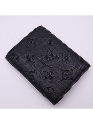 Louis Vuitton LOUIS VUITTON Monogram Shadow Victor Wallet M12635 Tri-fold Black Calf Leather Women's (view 2)
