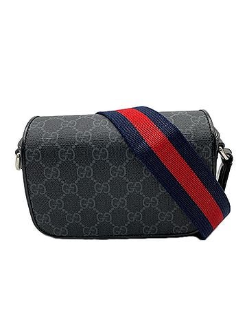 Gucci GUCCI GG Supreme Crossbody Bag 791741 Shoulder Black Gray Calf Leather Men's (view 1)