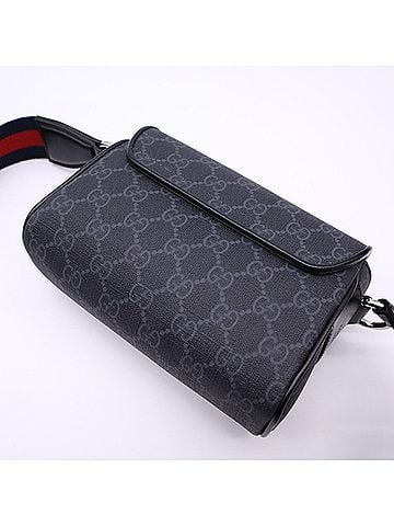 Gucci GUCCI GG Supreme Crossbody Bag 791741 Shoulder Black Gray Calf Leather Men's (view 2)