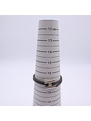Hermès HERMES Tournis Tresse Bracelet, Brown Silver Leather Stainless Steel, Men's (view 2)