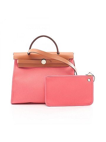 Hermès Hermes Herbag Zip PM 2-Way Handbag, Canvas and Leather, Toile Officier, Vache Hunter, Pink/Brown Officier. Women's handbag. (view 1)