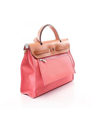 Hermès Hermes Herbag Zip PM 2-Way Handbag, Canvas and Leather, Toile Officier, Vache Hunter, Pink/Brown Officier. Women's handbag. (view 2)