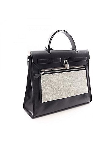 Hermès Hermes Herbag Zip PM 2-Way Handbag, Canvas Leather, Toile H Berlinne, Vache Hunter, Women's, Black/Beige (view 2)