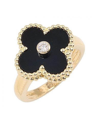 Van Cleef & Arpels Van Cleef &amp; Arpels Vintage Alhambra Ring, 1PD Onyx 18K (Yellow Gold), Diamond, Onyx, Women's, Gold Tone, Black Clear RA41000 (view 1)