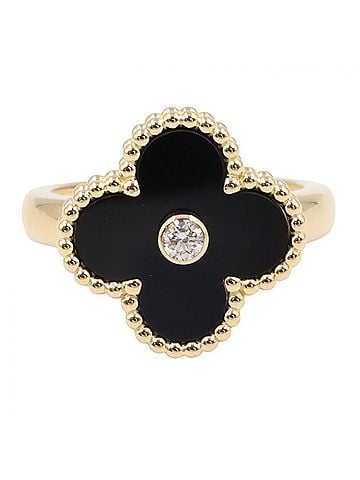 Van Cleef & Arpels Van Cleef &amp; Arpels Vintage Alhambra Ring, 1PD Onyx 18K (Yellow Gold), Diamond, Onyx, Women's, Gold Tone, Black Clear RA41000 (view 2)