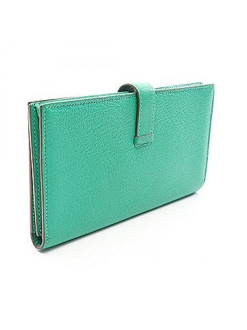 Hermès Hermes Bearn Soufflé Bi-fold Long Wallet, Leather, Chevre Women's, Green (view 2)