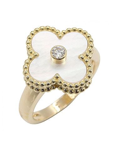 Van Cleef & Arpels Van Cleef &amp; Arpels Vintage Alhambra Mother of Pearl 1PD Ring - 18K (Yellow Gold) Diamond Men's Women's Gold Tone, Clear White Tone VCARA41100 (view 1)