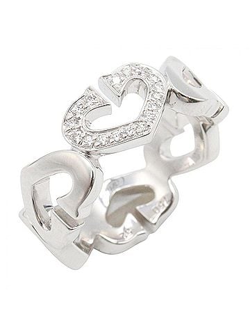 Cartier Cartier C Heart Diamond Ring, 18K White Gold (18KWG), Silver/Clear Tone, Women's Jewelry, B4041552 (view 1)