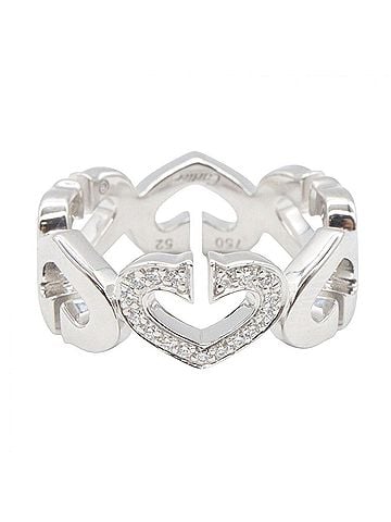 Cartier Cartier C Heart Diamond Ring, 18K White Gold (18KWG), Silver/Clear Tone, Women's Jewelry, B4041552 (view 2)