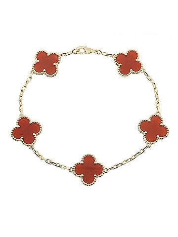 Van Cleef & Arpels Van Cleef &amp; Arpels Vintage Alhambra Carnelian 5-Motif Bracelet, 18K (Yellow Gold), Carnelian, Women's, Gold/Red Tone, VCARD35500 (view 1)