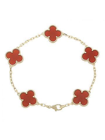 Van Cleef & Arpels Van Cleef &amp; Arpels Vintage Alhambra Carnelian 5-Motif Bracelet, 18K (Yellow Gold), Carnelian, Women's, Gold/Red Tone, VCARD35500 (view 2)