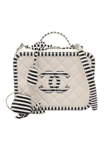 Chanel Chanel CC Figley Vanity Bag, 2-Way Shoulder Bag/Handbag, Leather, Women's, White/Black, A93343 (view 1)