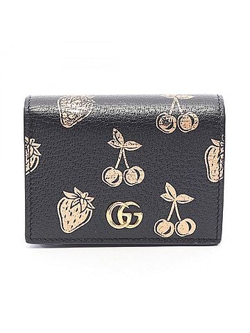 Gucci Gucci Petite Marmont GG Fruit Pattern Bi-fold Wallet, Leather, Women's, Black/Gold Tone, 456126 (view 1)