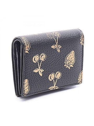 Gucci Gucci Petite Marmont GG Fruit Pattern Bi-fold Wallet, Leather, Women's, Black/Gold Tone, 456126 (view 2)