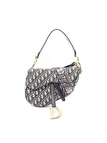 Christian Dior Christian Dior Dior Saddle Bag Oblique Jacquard 2-Way Handbag Canvas Leather Women's Beige/Navy (view 1)