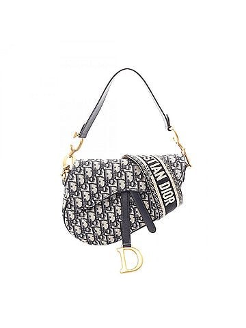Christian Dior Christian Dior Dior Saddle Bag Oblique Jacquard 2-Way Handbag Canvas Leather Women's Beige/Navy (view 1)