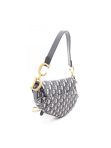 Christian Dior Christian Dior Dior Saddle Bag Oblique Jacquard 2-Way Handbag Canvas Leather Women's Beige/Navy (view 2)