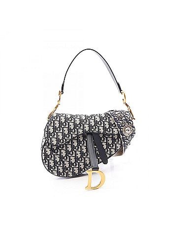 Christian Dior Christian Dior Dior Saddle Bag Oblique 2-Way Handbag, Canvas and Leather, Women's, Ivory/Navy (view 1)