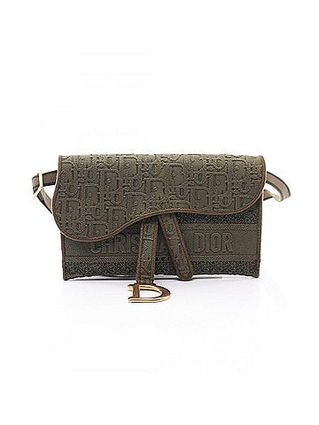 Christian Dior Christian Dior Dior Oblique Saddle Bag Slim Pouch Waist Body Handbag Leather Women's Khaki (view 1)