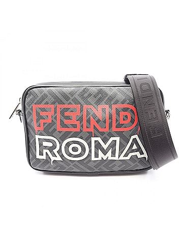 Fendi Fendi camera bag, shoulder handbag, coated canvas, leather, men's, black, gray, multicolor. (view 1)