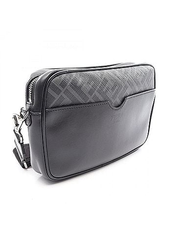 Fendi Fendi camera bag, shoulder handbag, coated canvas, leather, men's, black, gray, multicolor. (view 2)