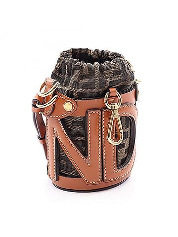 Fendi Fendi Nano Step Out Bucket Bag, Zucca Pattern, Shoulder Handbag, Canvas and Leather, Women's, Brown, 7AS189 (view 2)