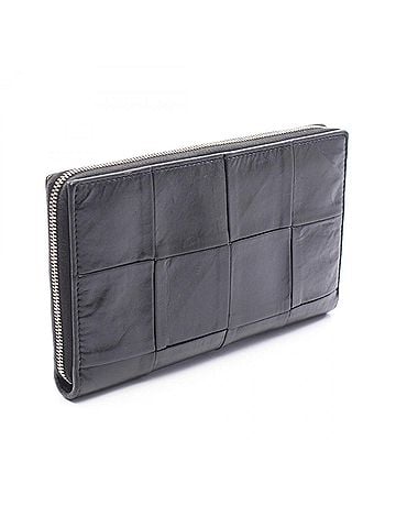 Bottega Veneta Bottega Veneta Intrecciato Round Long Wallet, Lambskin Leather, Women's, Black (view 2)