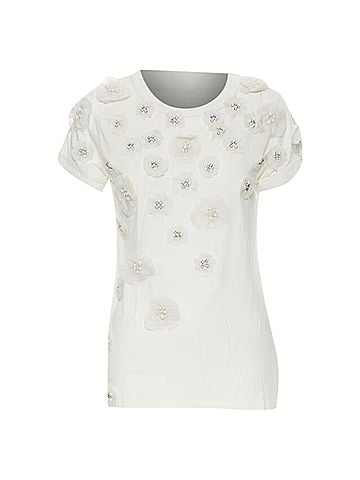 Lanvin Lanvin White Silk Pearl Flower Tshirt (view 1)