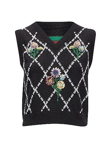Gucci Gucci Argyle Floral Embellished Vest (view 2)