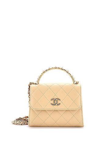 Chanel Logo and Pearl Top Handle Clutch with Chain Quilted Lambskin Small (view 1)
