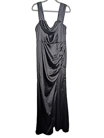 Lulus Stunning Arrival Black Satin Off Shoulder Maxi Cocktail Dress (view 2)