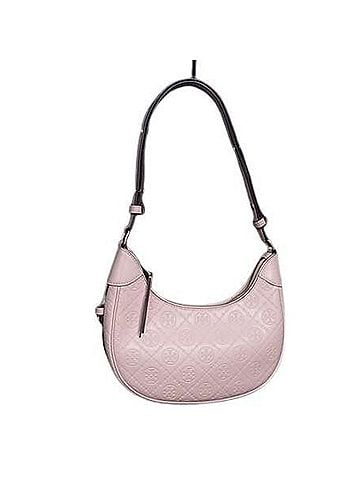 Tory Burch TORY BURCH Shoulder Bag, T Monogram Embossed Crescent Pink Leather, Women's (view 1)