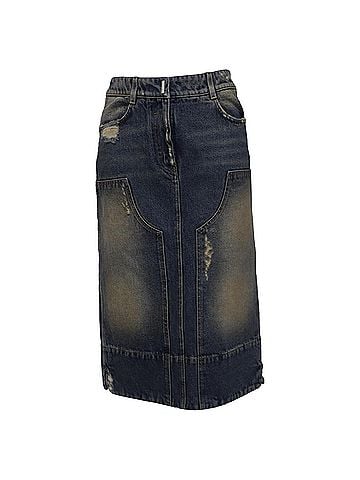 Givenchy Givenchy Distressed Low-Rise Midi Skirt in Light Blue Denim (view 1)