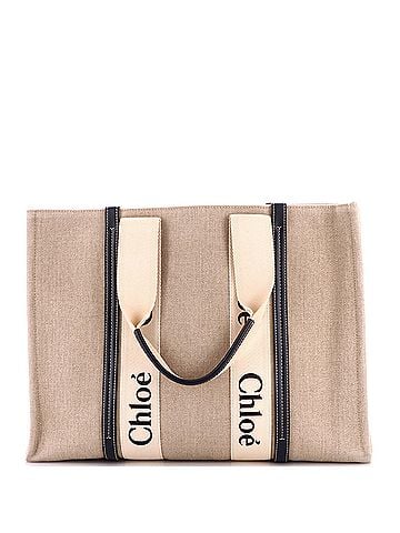 Chloé Woody Tote Canvas with Leather Large (view 1)