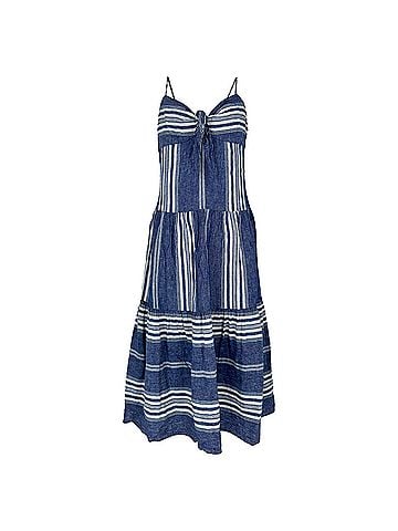 Ralph Lauren Ralph Lauren Striped Sleeveless Midi Dress in Blue Linen (view 1)