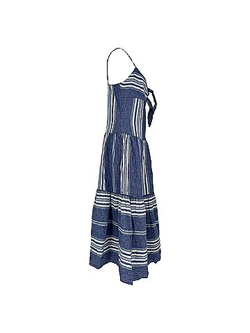 Ralph Lauren Ralph Lauren Striped Sleeveless Midi Dress in Blue Linen (view 2)