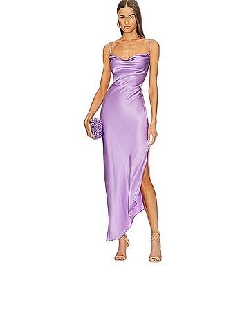 Michael Costello Lavender Satin Midi Dress With Side Slit Cocktail Dress (view 1)
