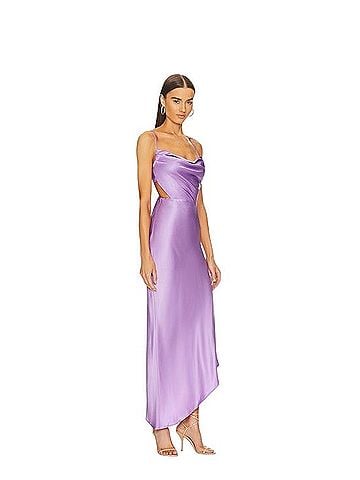 Michael Costello Lavender Satin Midi Dress With Side Slit Cocktail Dress (view 2)