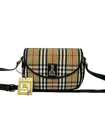 Burberry Burberrys Vintage Nova Check Pattern Canvas Leather Shoulder Bag, Beige/Black, 60270 (view 1)